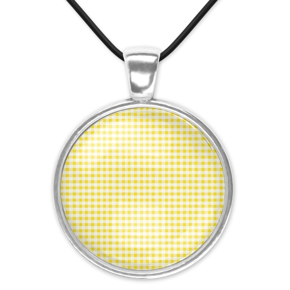 None Jewelry - Yellow Gingham Pendant Necklace